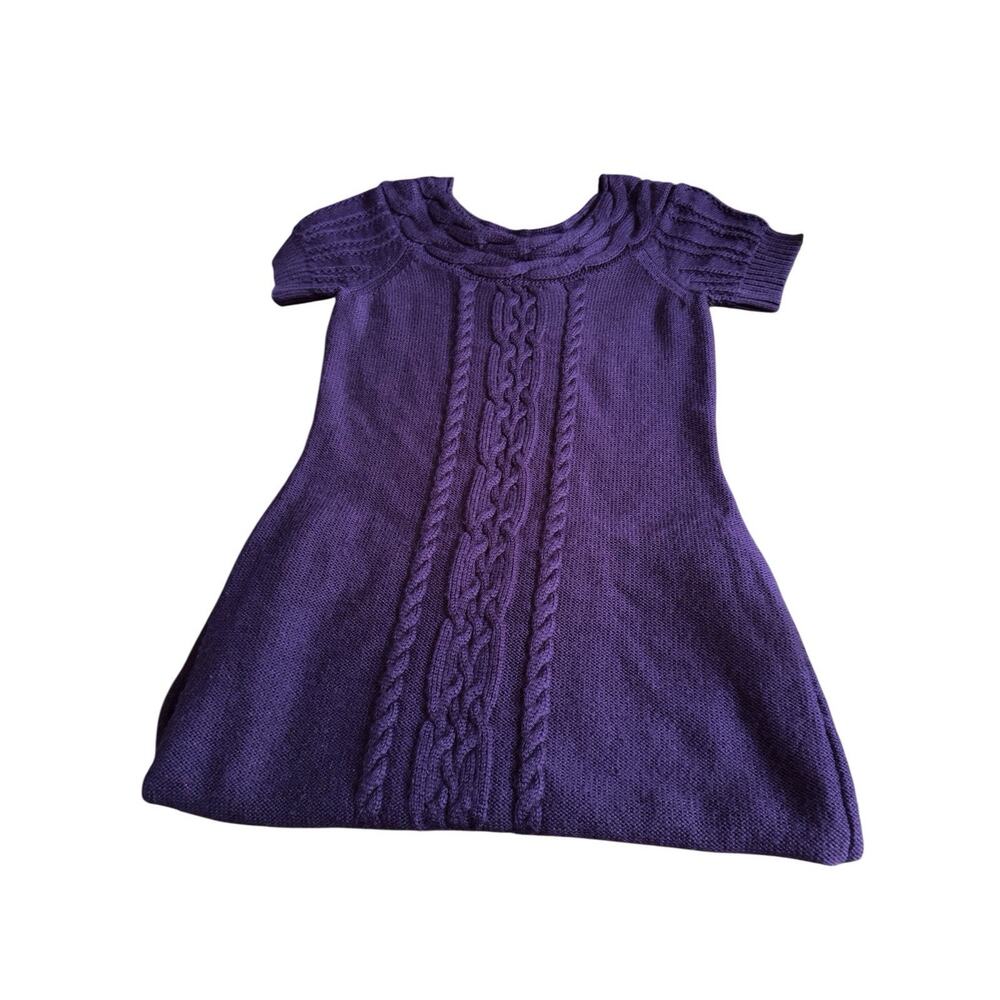 Calvin‎ Klein Womens Medium Dress Purple Short Sleeve Cable Knit Sweater Dress